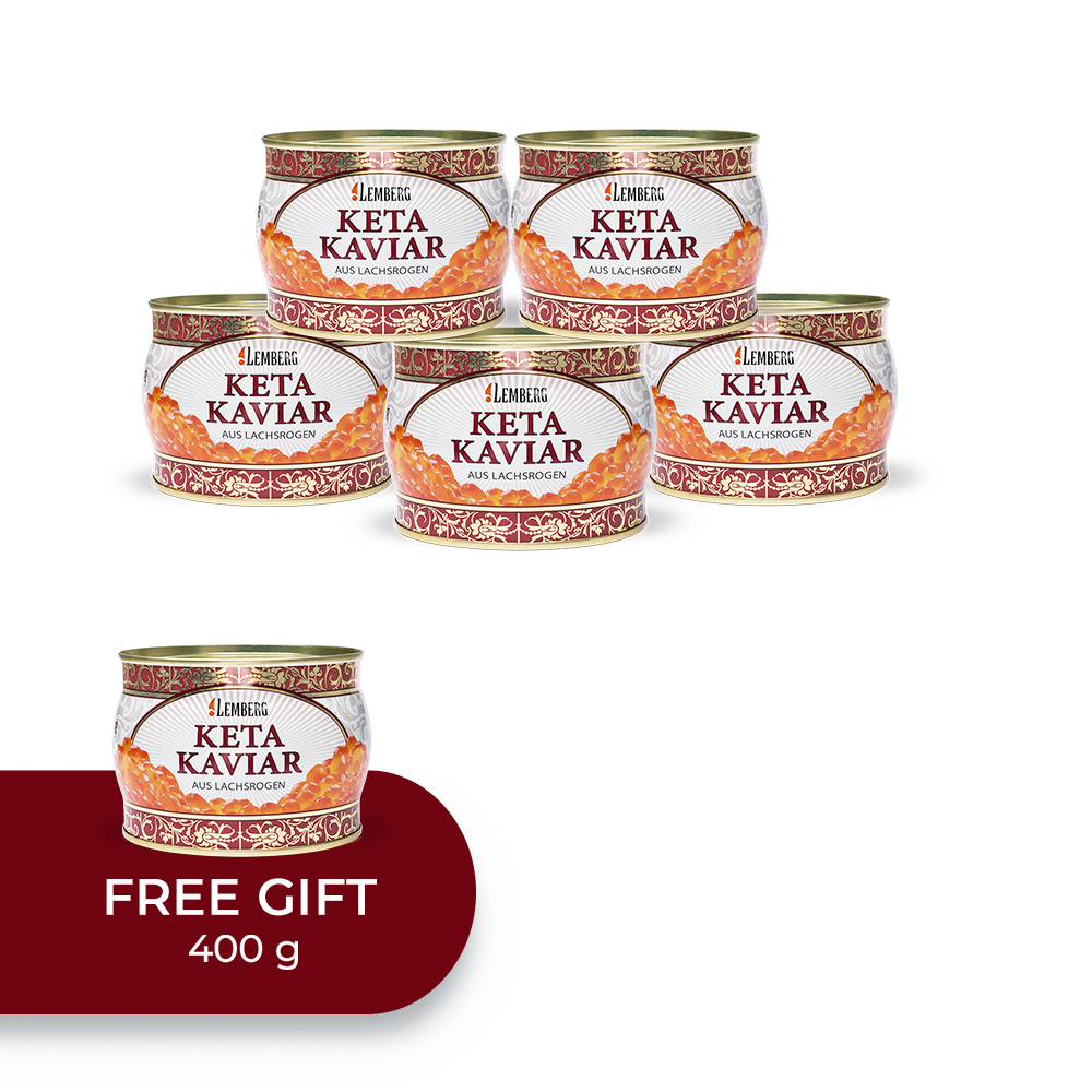 LOT d’œufs de saumon kéta 400 g, 5 + 1 OFFERT