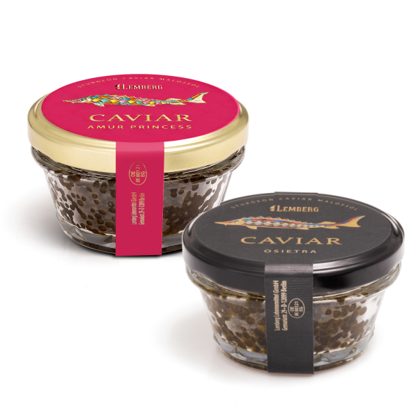 Caviar d'esturgeon OSIETRA + Caviar d'esturgeon AMUR PRINCESS, 2 x 100 g